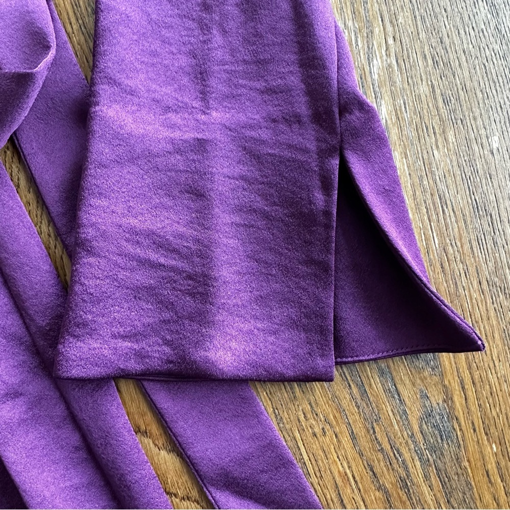 MANGO Wrapped Satin Buckled Dress Dark Purple Whimsical Statement Flare Sleeves - Picture 4 of 14